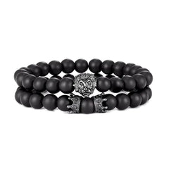 Lion Head Lava Stone Bracelet and Crown Bracelet set!