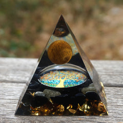 Tiger Eye & Obsidian Orgonite Pyramid: Reiki Healing & Chakra Meditation