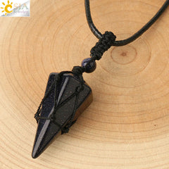 Natural Stone Cone Pendant Necklace: Crystal Quartz & Black Rope