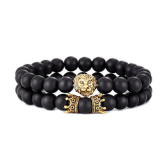 Lion Head Lava Stone Bracelet and Crown Bracelet set!