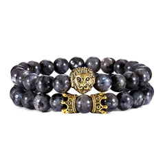 Lion Head Lava Stone Bracelet and Crown Bracelet set!