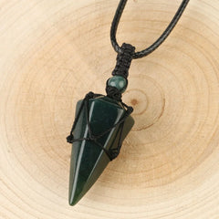 Natural Stone Cone Pendant Necklace: Crystal Quartz & Black Rope