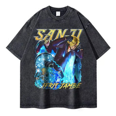 Oversized T-Shirt Washed Anime One Piece Manga - Ace Sanji Luffy Zoro Nami