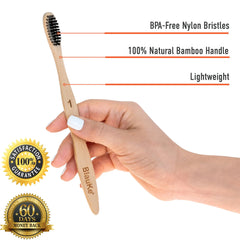 Set 4-Pack - Bamboo Toothbrushes with Soft Bristles for Adults - Eco-Friendly, Biodegradable, Natural Wooden Toothbrushes