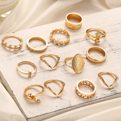 13 Piece Medallion Ring Set 18K Gold Plated Ring ITALY Design