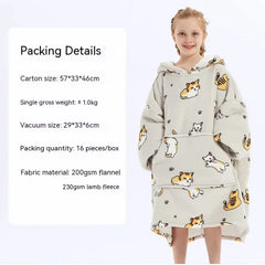 CozyHood™ Flannel Hooded Lazy Blanket – Plus-Size Cashmere Hoodie for Children