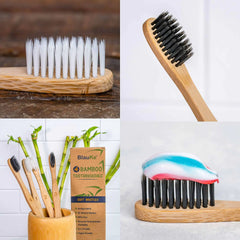 Set 4-Pack - Bamboo Toothbrushes with Soft Bristles for Adults - Eco-Friendly, Biodegradable, Natural Wooden Toothbrushes