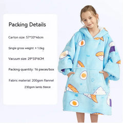 CozyHood™ Flannel Hooded Lazy Blanket – Plus-Size Cashmere Hoodie for Children