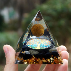 Tiger Eye & Obsidian Orgonite Pyramid: Reiki Healing & Chakra Meditation