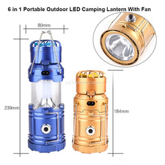 6 in 1 Portable Camping Solar Lantern With Fan