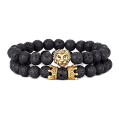 Lion Head Lava Stone Bracelet and Crown Bracelet set!