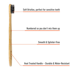 Set 4-Pack - Bamboo Toothbrushes with Soft Bristles for Adults - Eco-Friendly, Biodegradable, Natural Wooden Toothbrushes