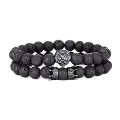 Lion Head Lava Stone Bracelet and Crown Bracelet set!